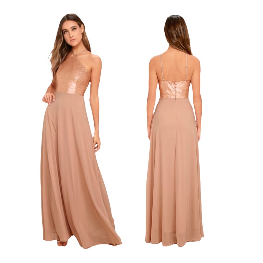 The Best Part Matte Gold Sequin Maxi Dress
Lulus size small EUC formal gown